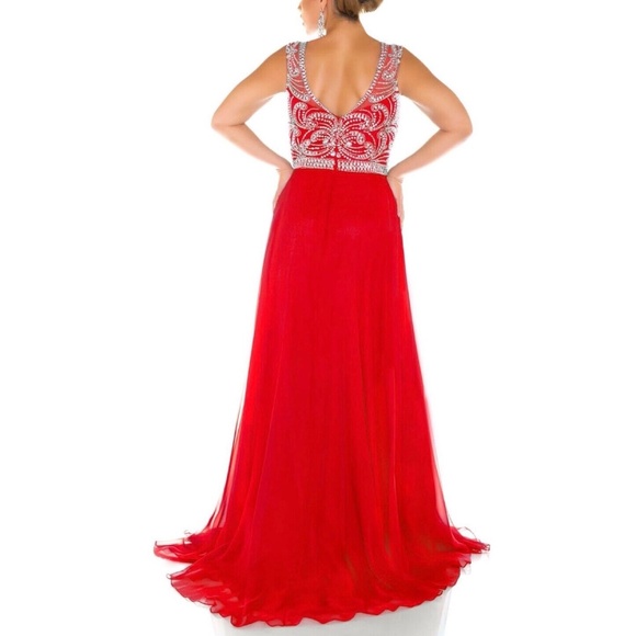 Mac Duggal 65489 Embellished Beaded Bodice Chiffon Gown